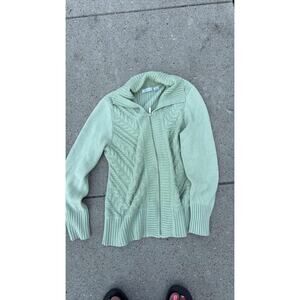 Liz Claiborne Green Cable Knit Full Zip Cardigan Sweater Women's M